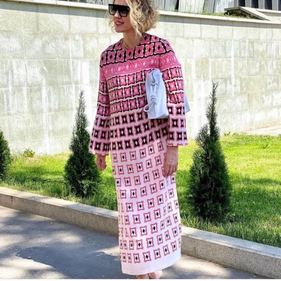 ZARA PINK GEOMETRIC PIRINT MAXI DRESS BLOGGER FAV - Picture 10 of 16